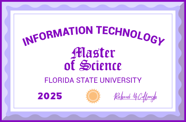 Masters in Information Technology: MSIT (Florida State University - 2025)