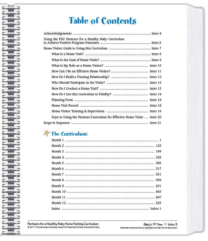 Baby's 1st year table of contents