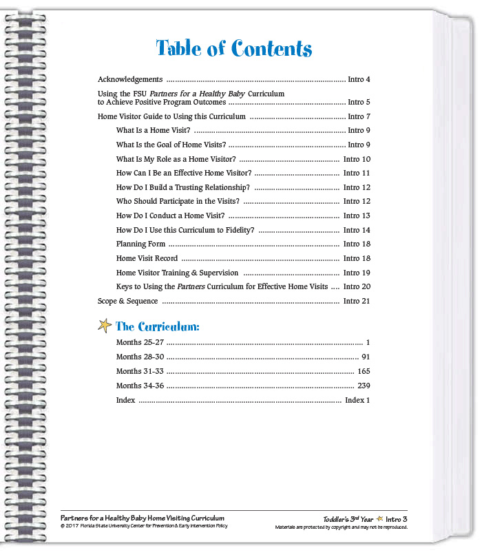 Toddler's 3rd year table of contents