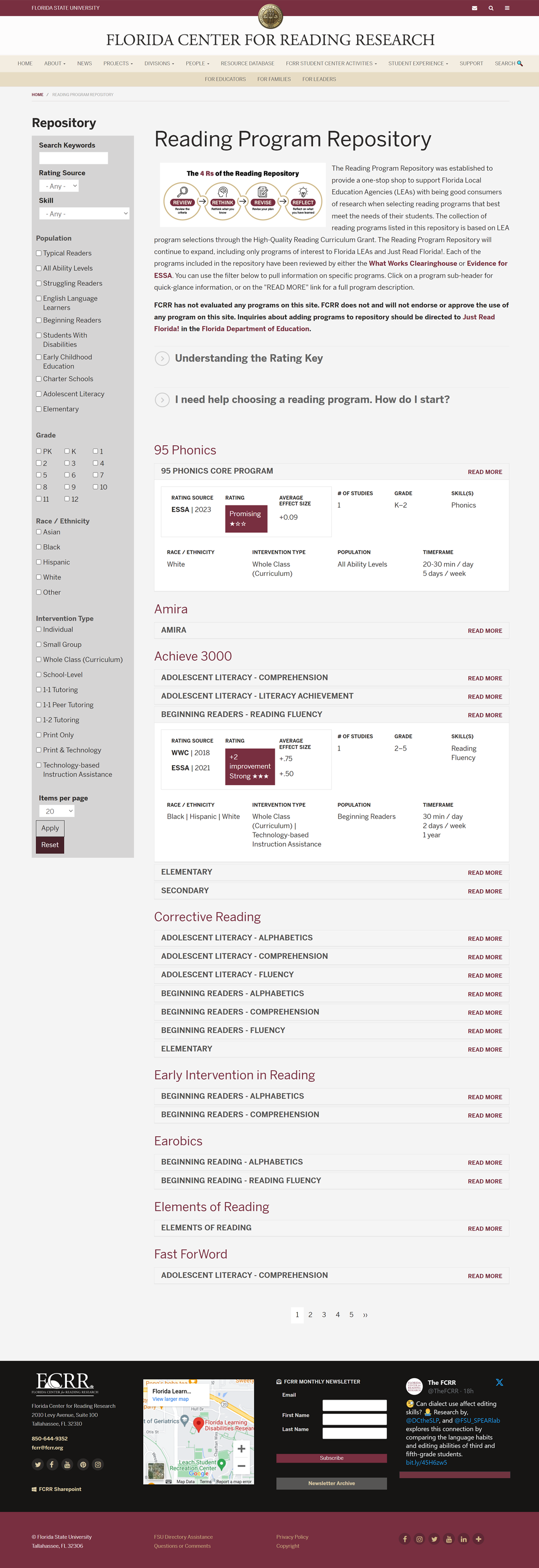 FCRR website Reading Program Repository