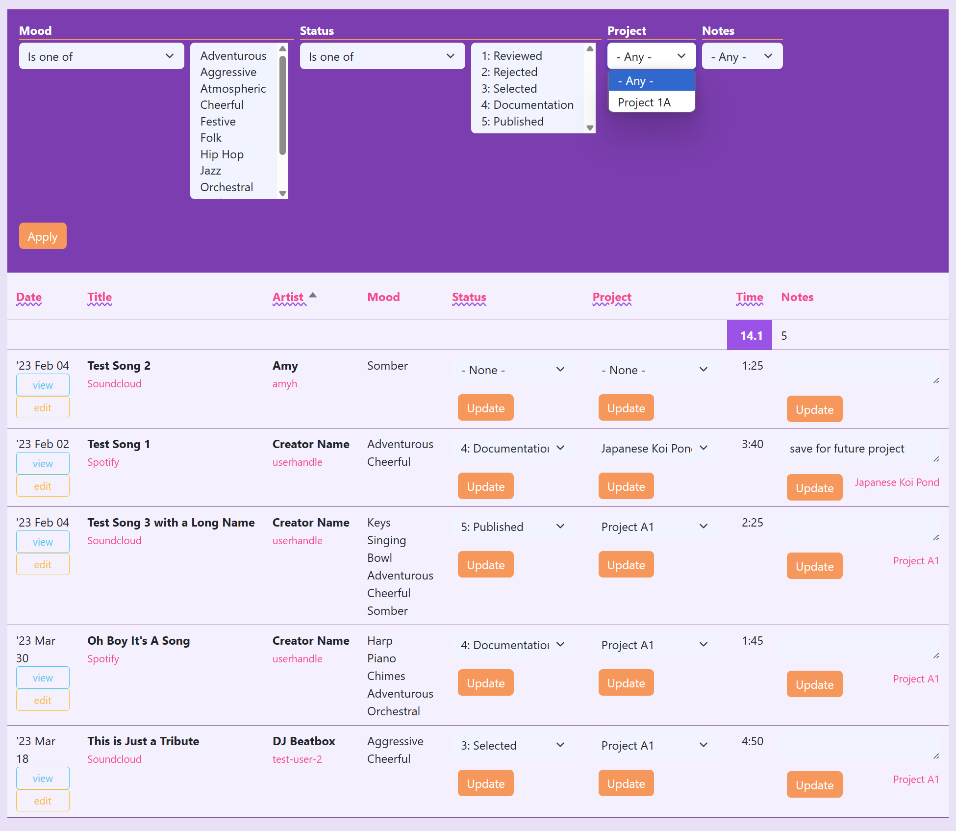 Mixberry Jams backend list